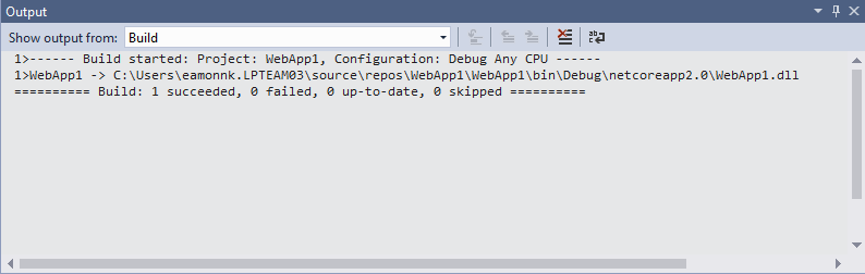 Screenshot of output window with Build succeeded message output 
